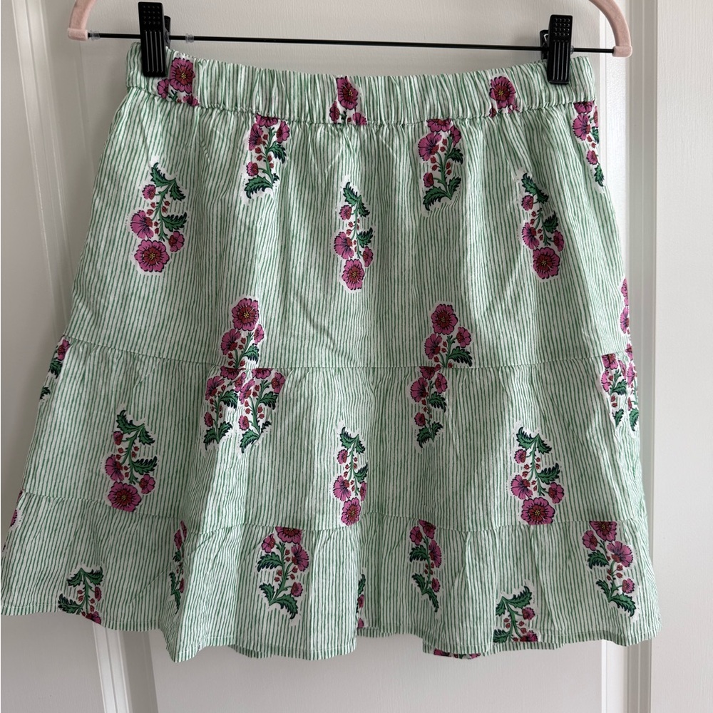 J. Crew Factory Green and Pink Floral tiered Mini Skirt - Picture 2 of 5